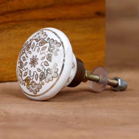 Grey Golden Floral Cupboard Knobs